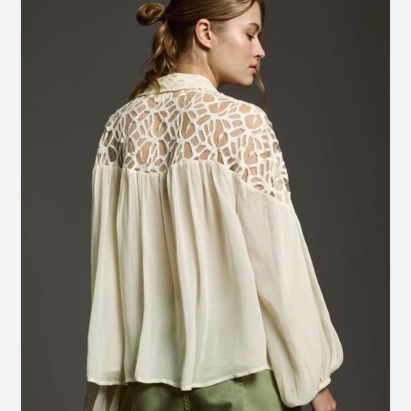 New - LET ME BE LONG-SLEEVE SHEER POPOVER BLOUSE - Picture 3 of 7